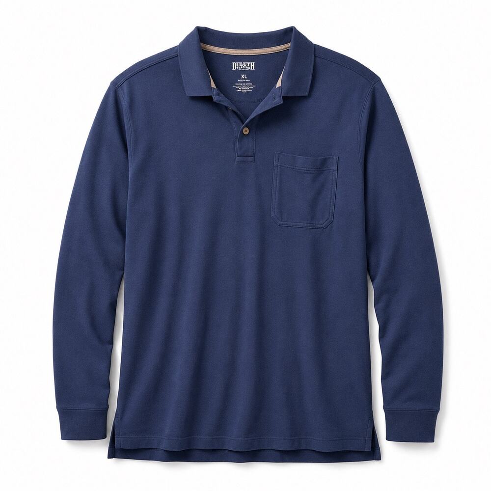 Duluth Trading Co Men’s XL Long Sleeve Polo Shirt Blue Pocket Cotton